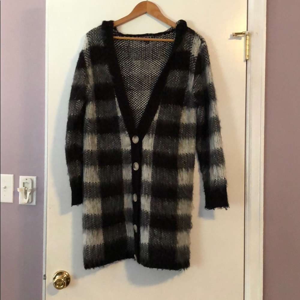 Super warm/soft plaid hooded tunic sweater